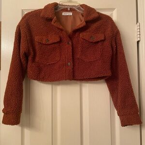 SHEIN Brown Teddy Jacket Cropped Retro Style